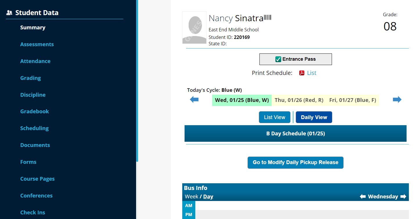 New Parent Portal View with left navigation menu